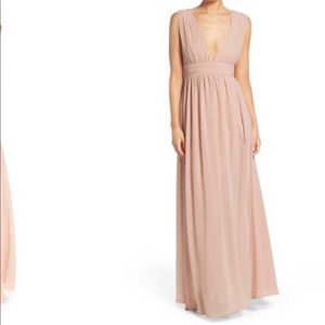Lulus Plunging V-Neck Chiffon Gown in Blush